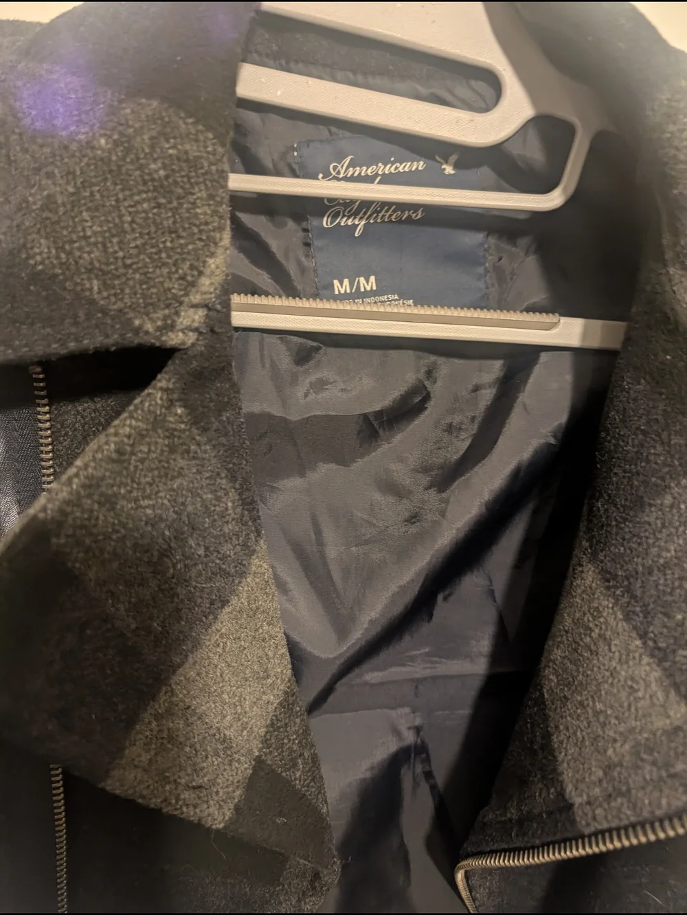 American Eagle Outfitters Black & Gray Plaid Moto Jacket